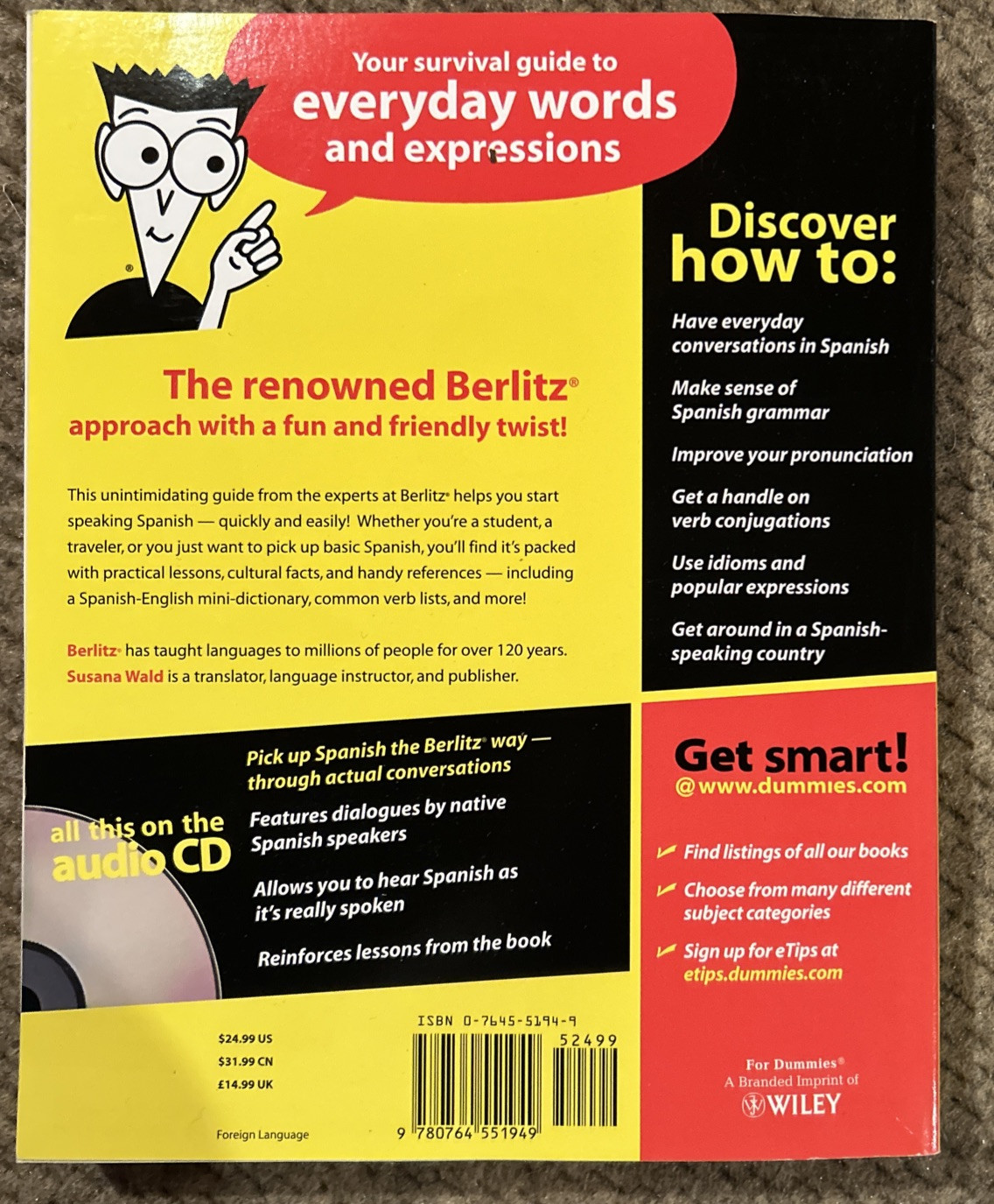 Spanish for Dummies® by Susana Wald (2000, Trade Paperback)