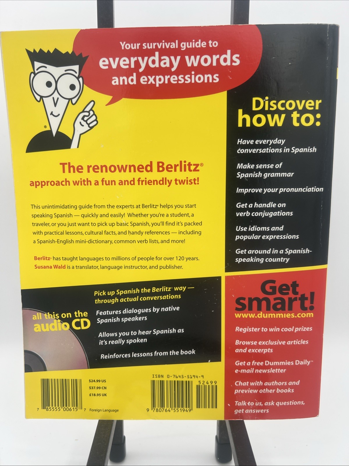 Spanish for Dummies® by Susana Wald (Paperback) 2000 with CD