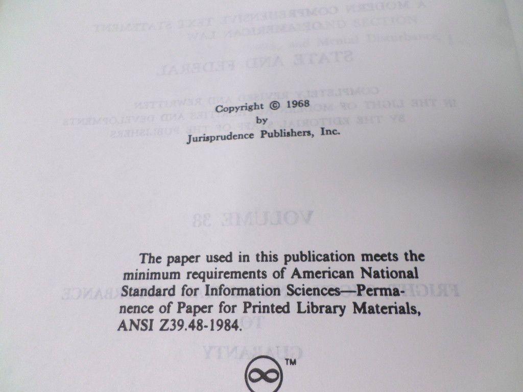 American Jurisprudence 2d 1968 State & Federal 2nd Ed Vol 38 w/ 1998 Supplement