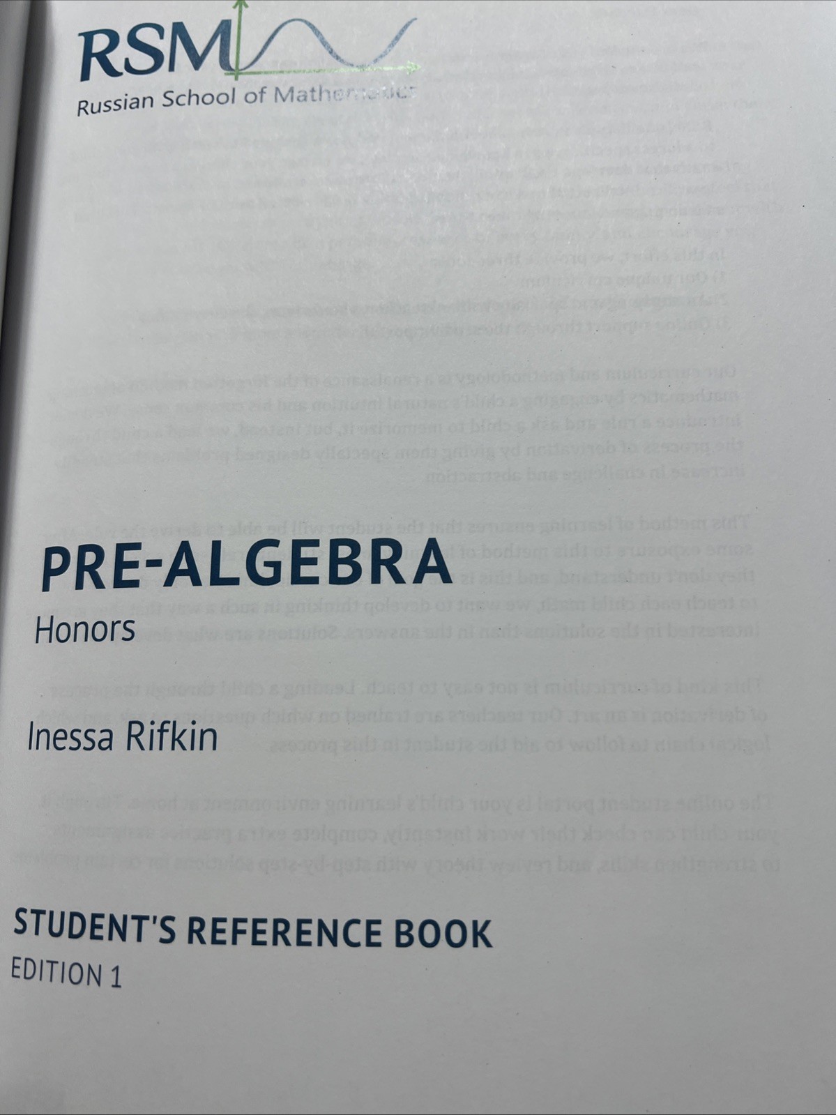 RMS Mathematics, Pre- Algebra Advanced And Honors Grade 4