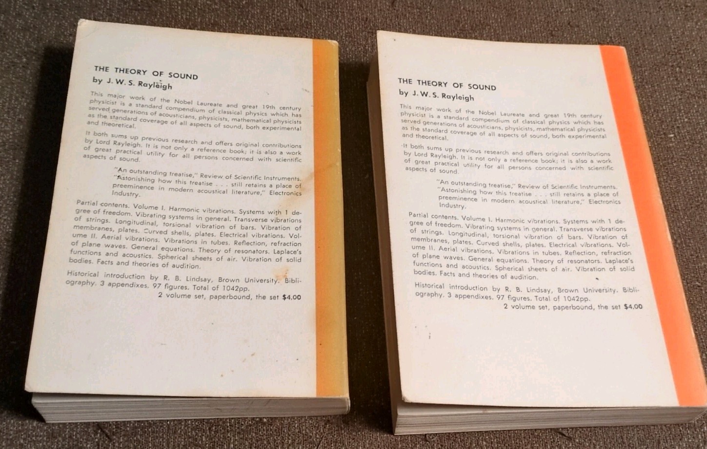 The Theory of Sound Vol. I & II by J.W.S. Rayleigh – 1945 Dover 2-Volume Set Lib