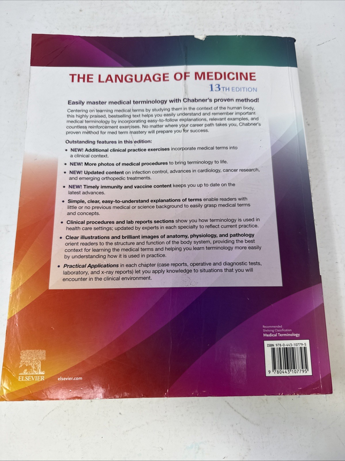 The Language of Medicine 13th Ed- Paperback by Chabner *W/Code. Mild Cover Dam