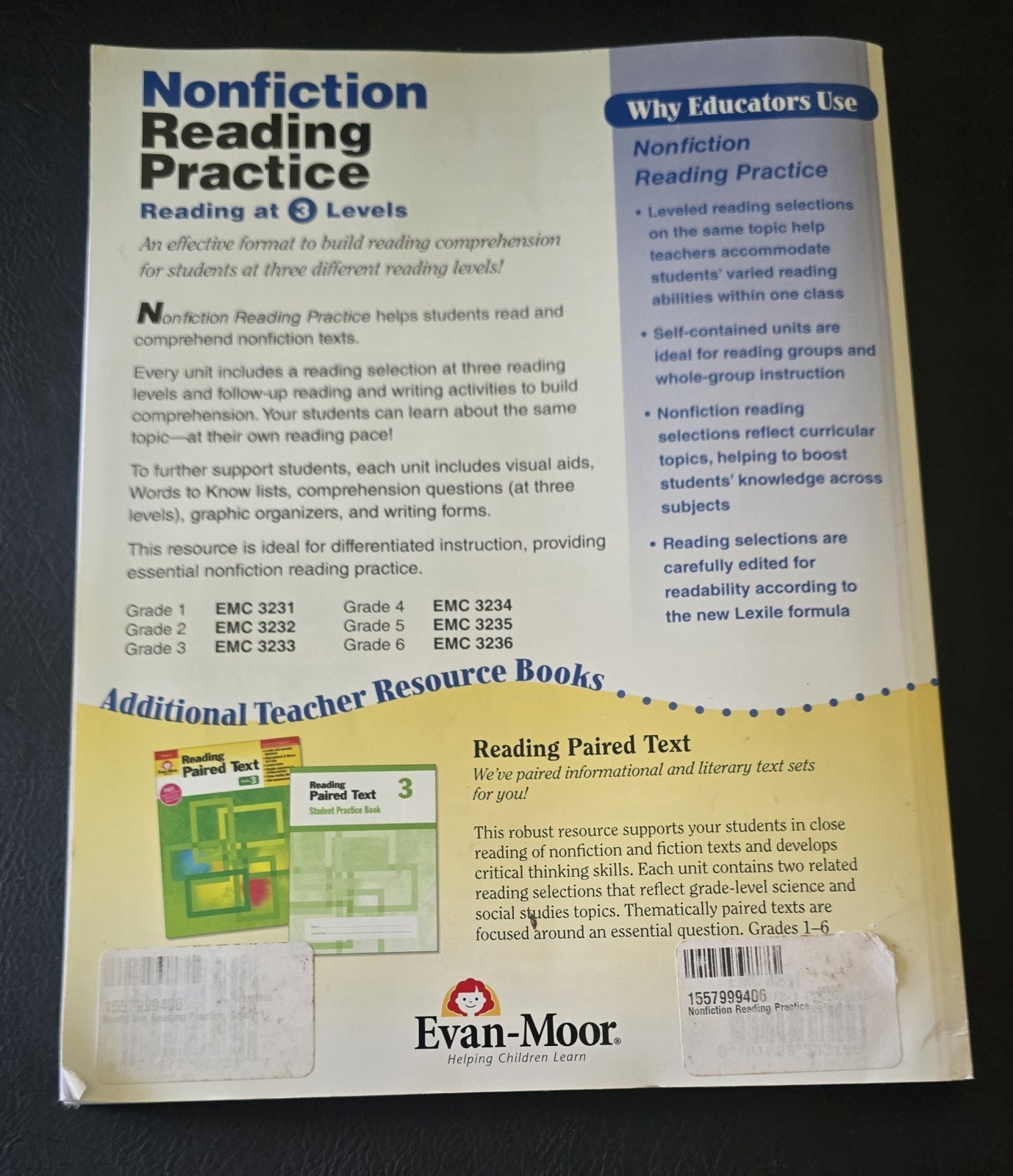Nonfiction Reading Practice, Grade 1 : Reading at 3 Levels, Paperback by Bier…