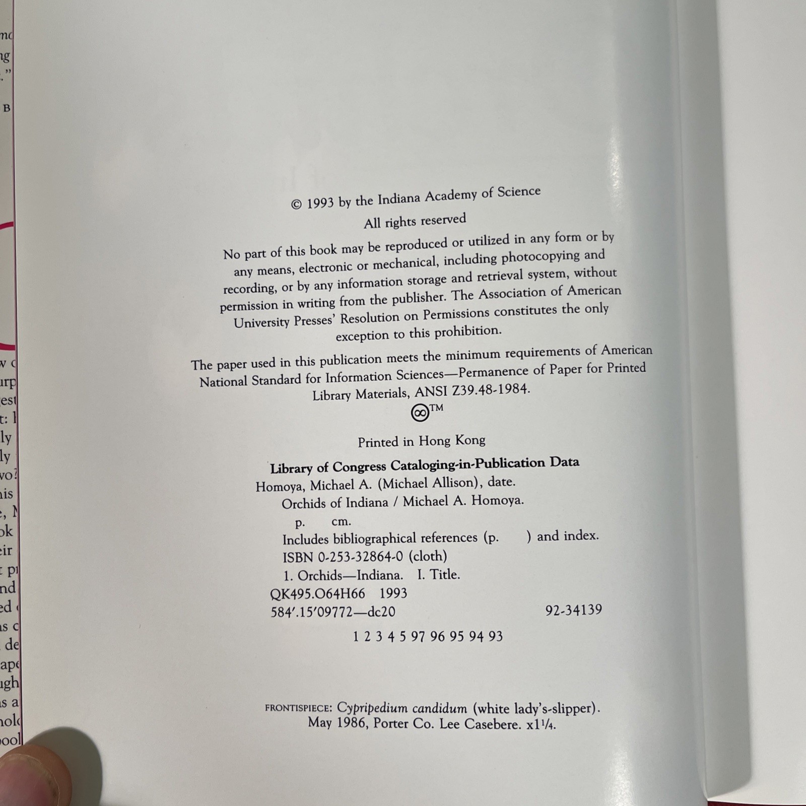 Michael A Homoya “Orchids of Indiana” hardcover with dust jacket
