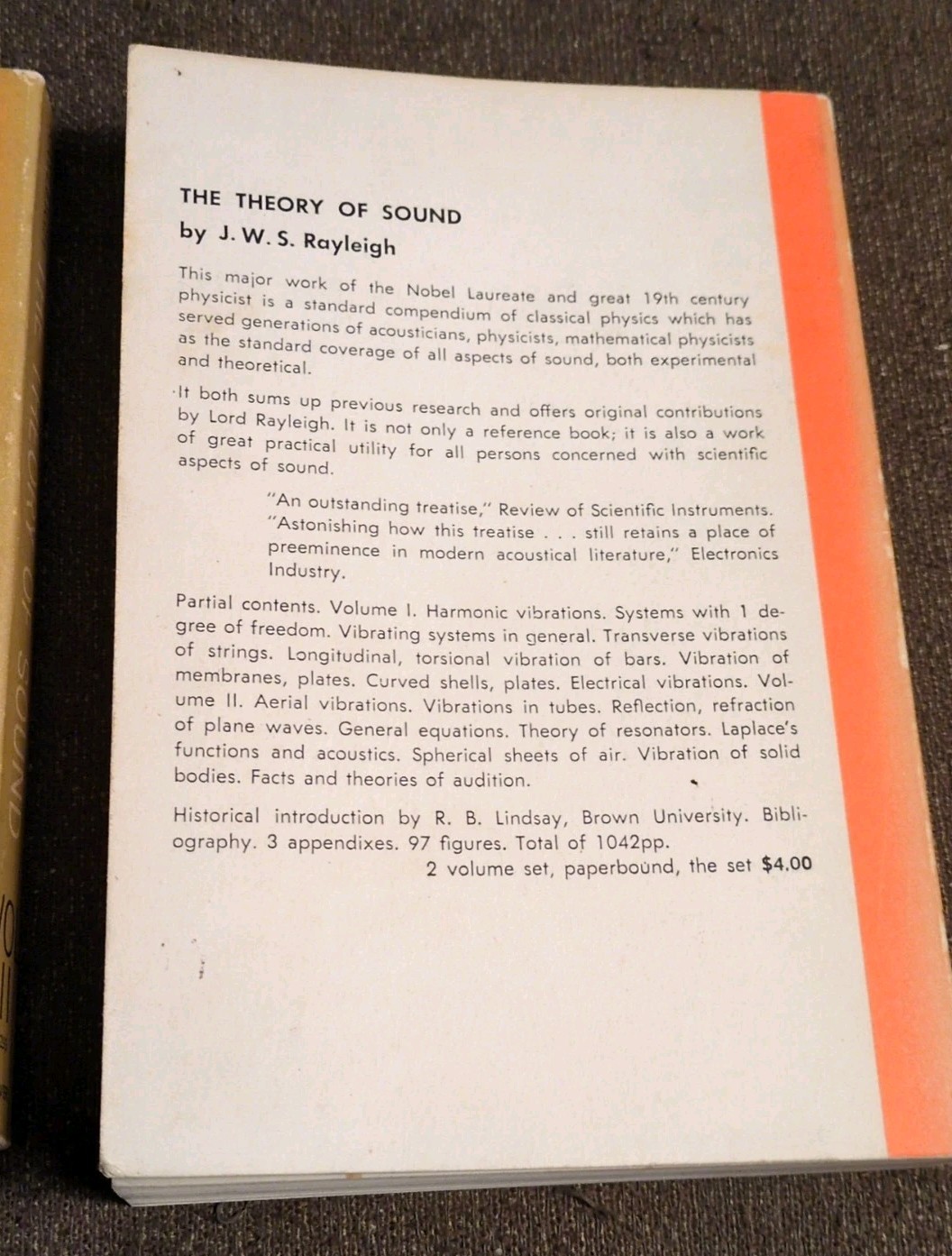 The Theory of Sound Vol. I & II by J.W.S. Rayleigh – 1945 Dover 2-Volume Set Lib