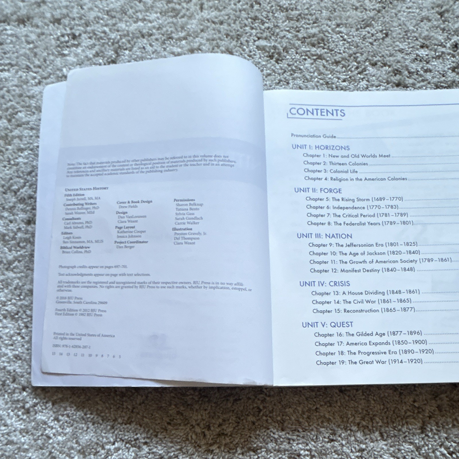 BJU Press United States History Student Activities Answer Key 5th Ed Spiral 2016
