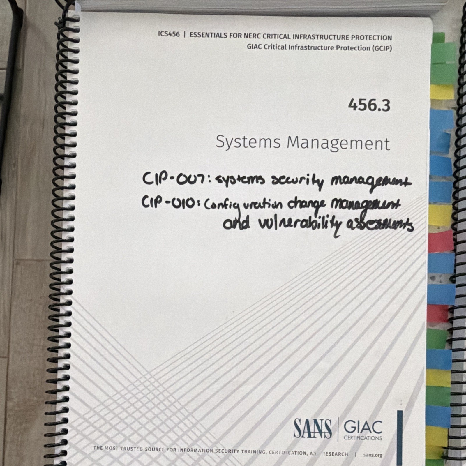 SANS GIAC GCIP ICS456 NERC CIP Workbook Ring/Wire Bound Tim Conway 2024