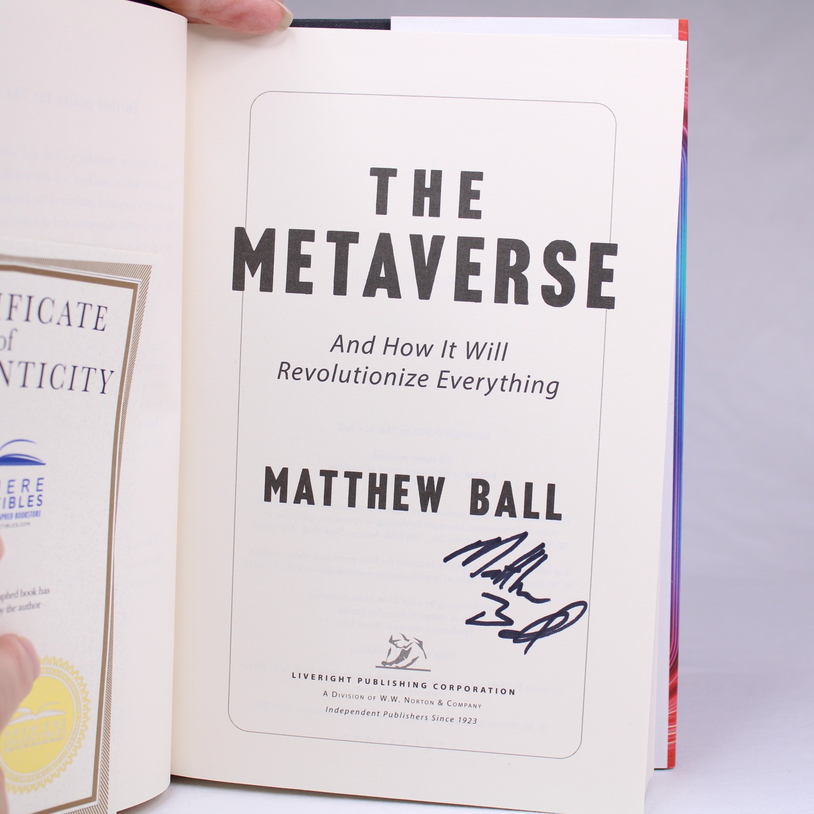 Signed Matthew Ball The Metaverse Hardcover Book Dust Jacket COA 1st Ed. 2022