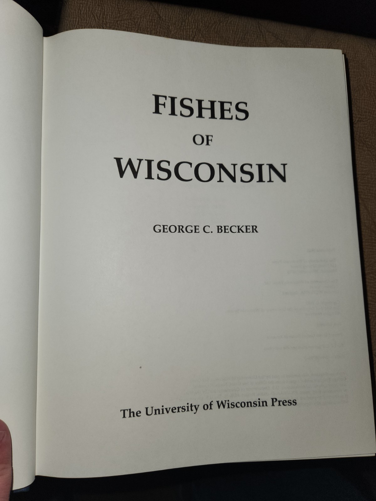 Fishes of Wisconsin by George C. Becker Hardcover with Dust Jacket 1983