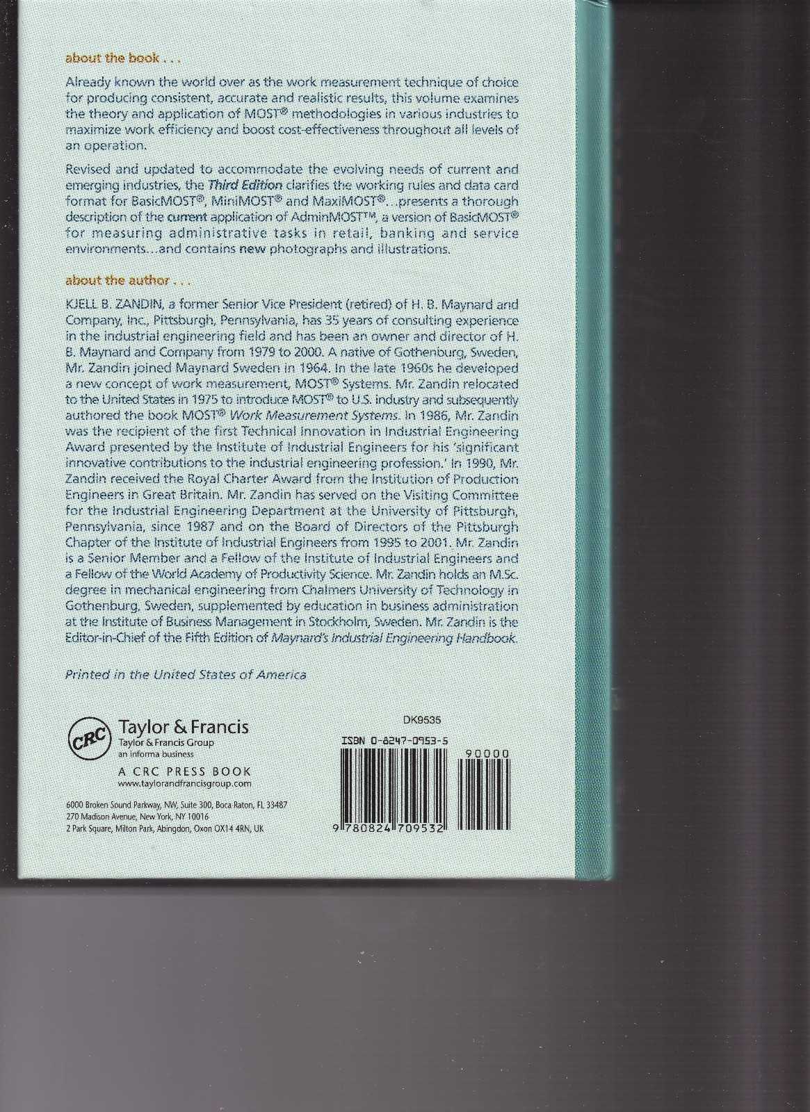 MOST Work Measurement Systems, 3rd – Hardcover, by Kjell Zandin – Perfect Copy