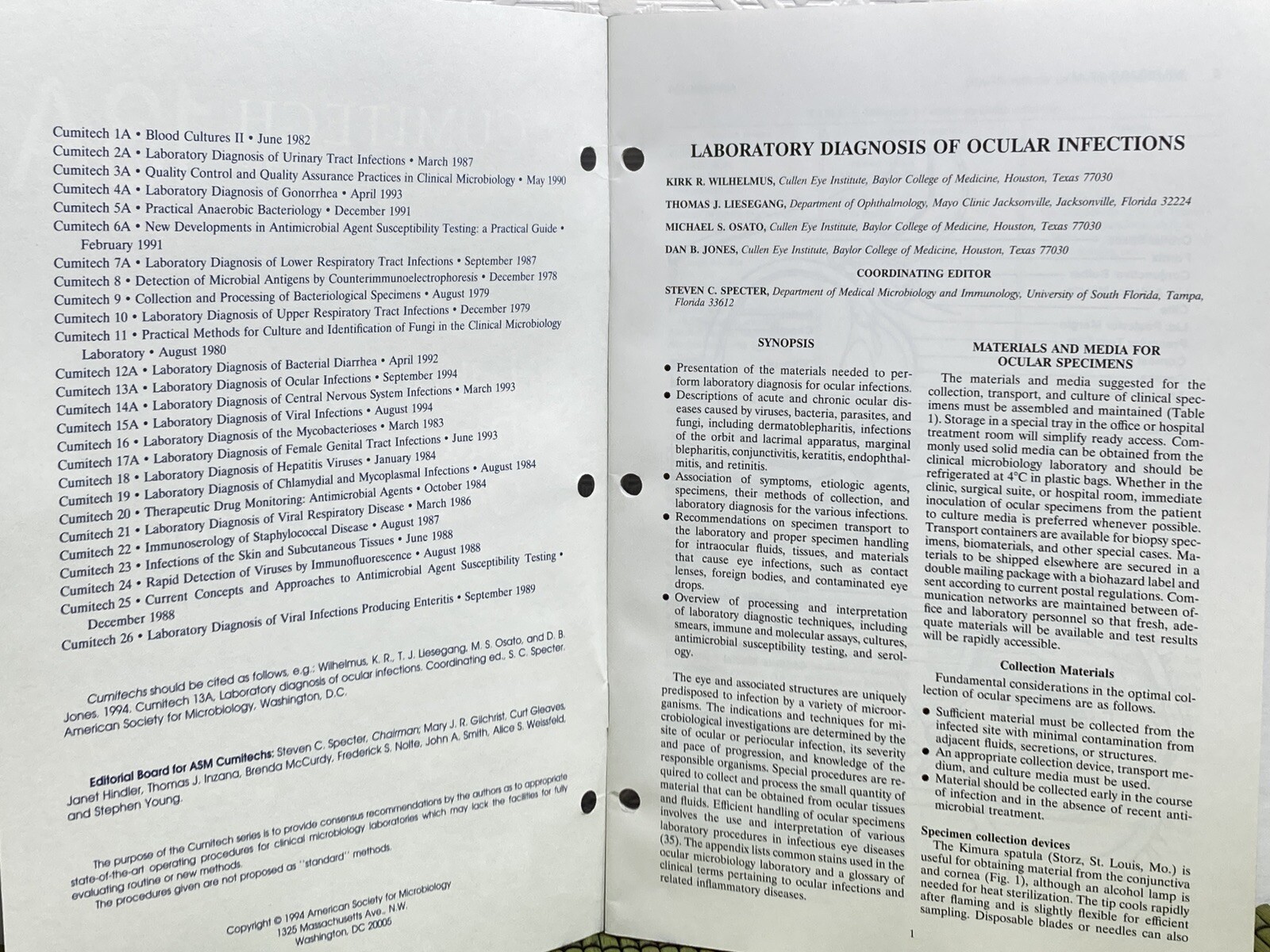 Cumitech 13A Cumulative Techniques Laboratory Diagnosis of Ocular Infections ’94